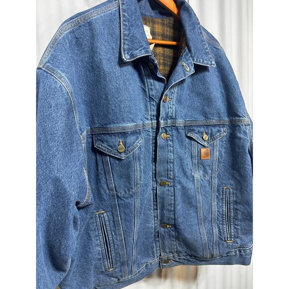 VTG Carhartt Union Made Detroit USA Gold&Brown Blanket Lined Jean Jacket Sz XXL - Picture 12 of 12